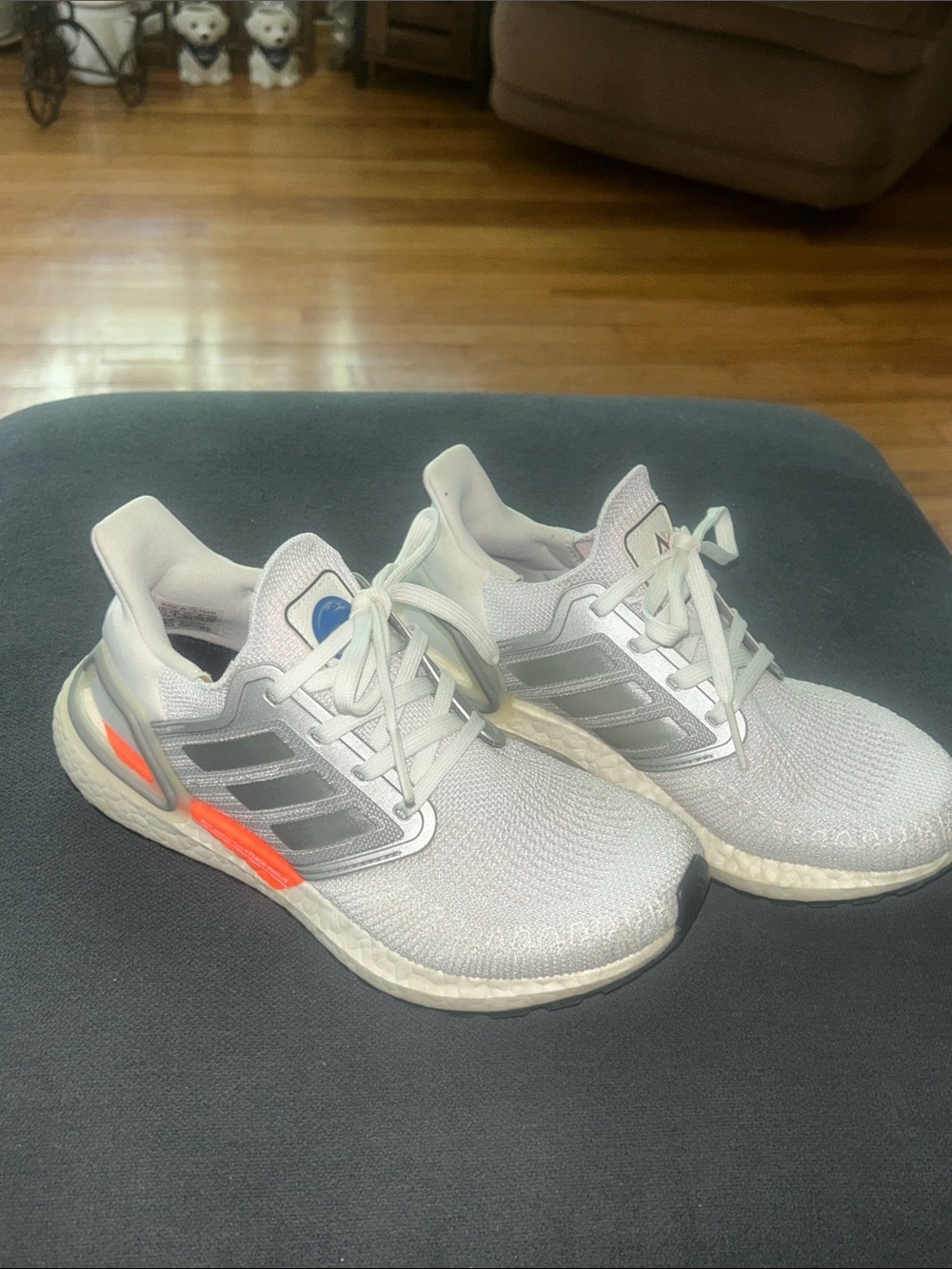 adidas Light Gray and Orange Running Sneakers